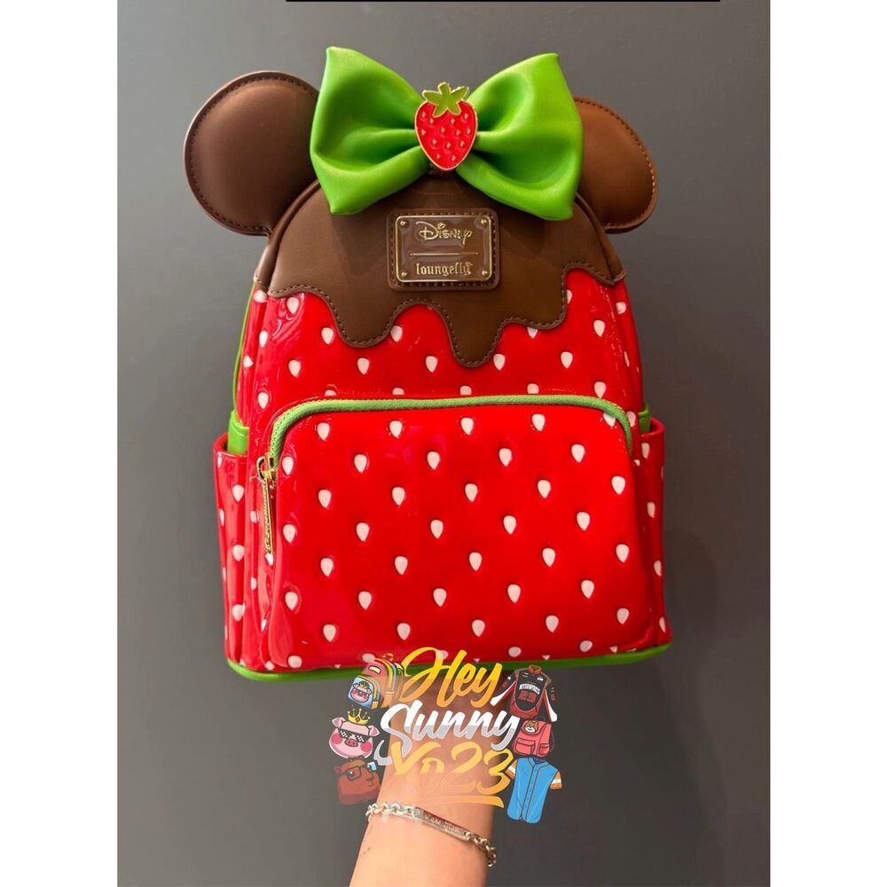 Loungefly Disney Minnie Mouse Chocolate Dipped Strawberry Ears Mini Backpack - Picture 1 of 5